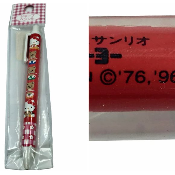 Vintage 1990s NOS Lot Hello Kitty Sanrio 2 Wooden 2 Mechanical Pencils Eraser - Picture 3 of 5